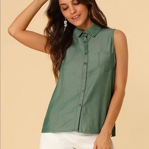 Sleeveless Button Down Green